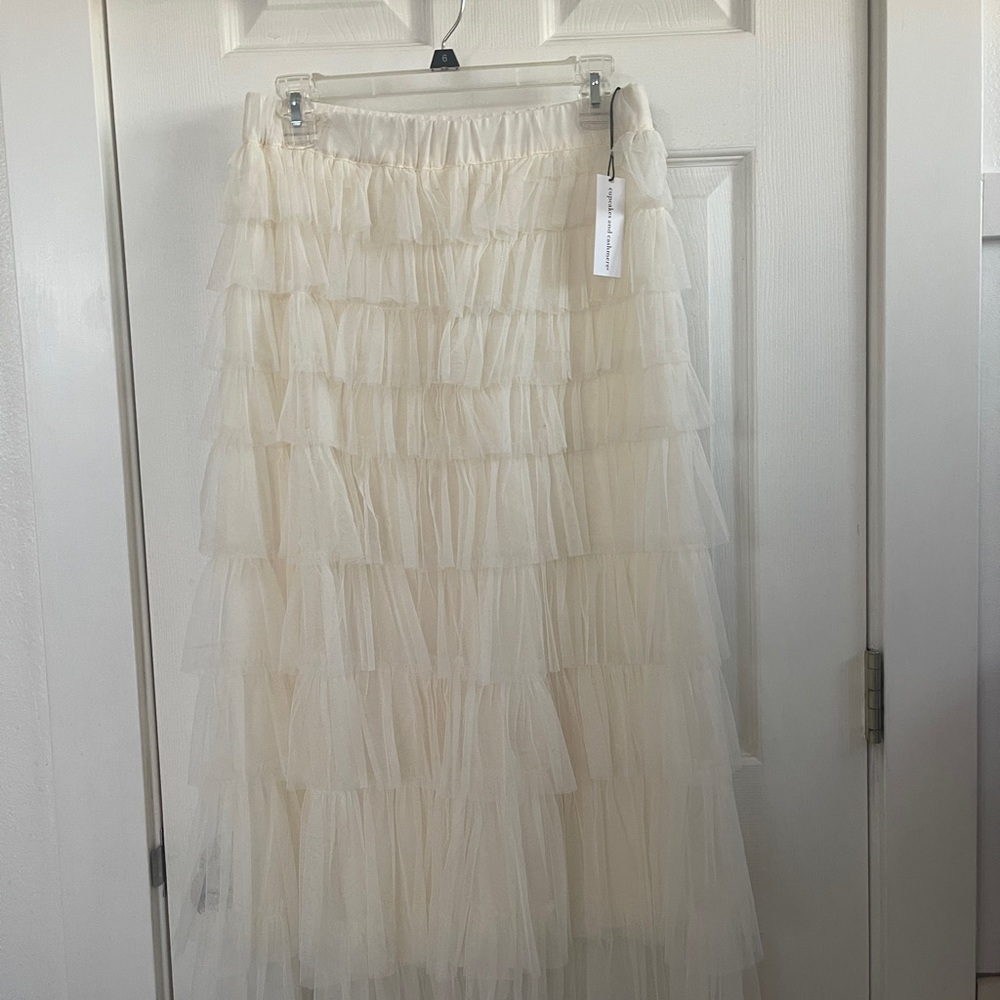 Cupcakes & Cashmere Cream Tiered Maxi Skirt for Resort Wear